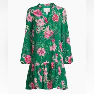 Lilly Pulitzer || Evaline Silk Dress Floral Drop‎ Waist Mini Green 00 NWT
